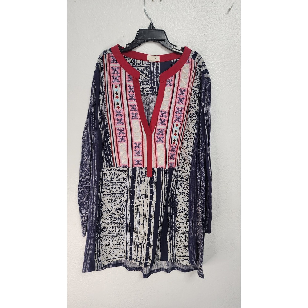 TINY Mixed Print Tunic Womens Small Blue Red Excellent‎